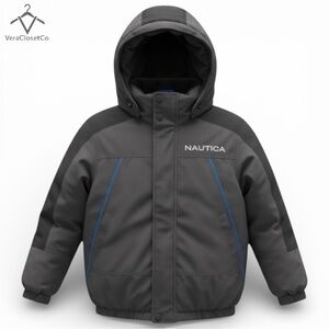 Nautica Boys Hooded Puffer Jacket Black Blue Size 8